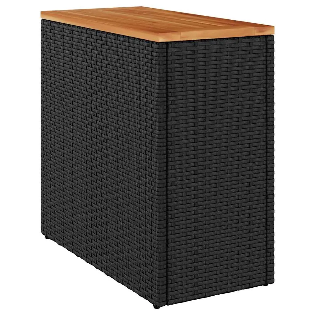 Garden Side Table with Wooden Top Black 58x27.5x55 cm Poly Rattan 365983 - Furniture