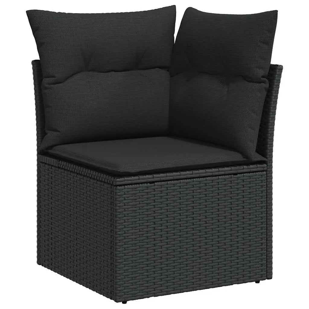 Garden Sofa Corner with Cushions Black Poly Rattan 365985 - Furniture