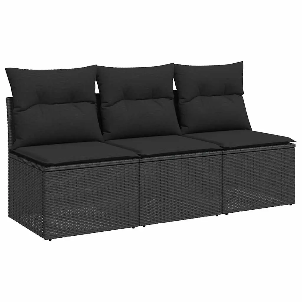 Garden Sofa with Cushions 3-Seater Black Poly Rattan 365988