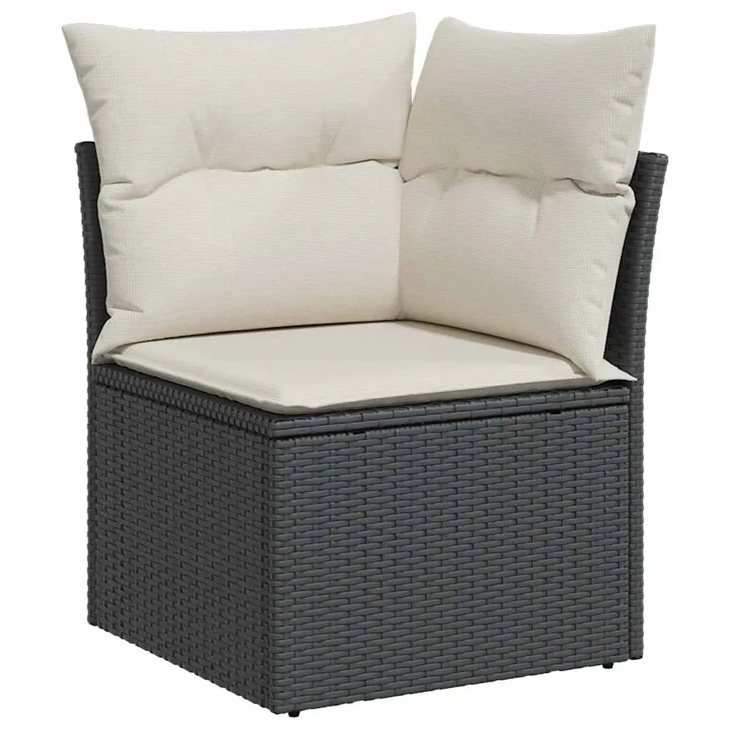 Garden Sofa Corner with Cushions Black Poly Rattan 365997 - Furniture