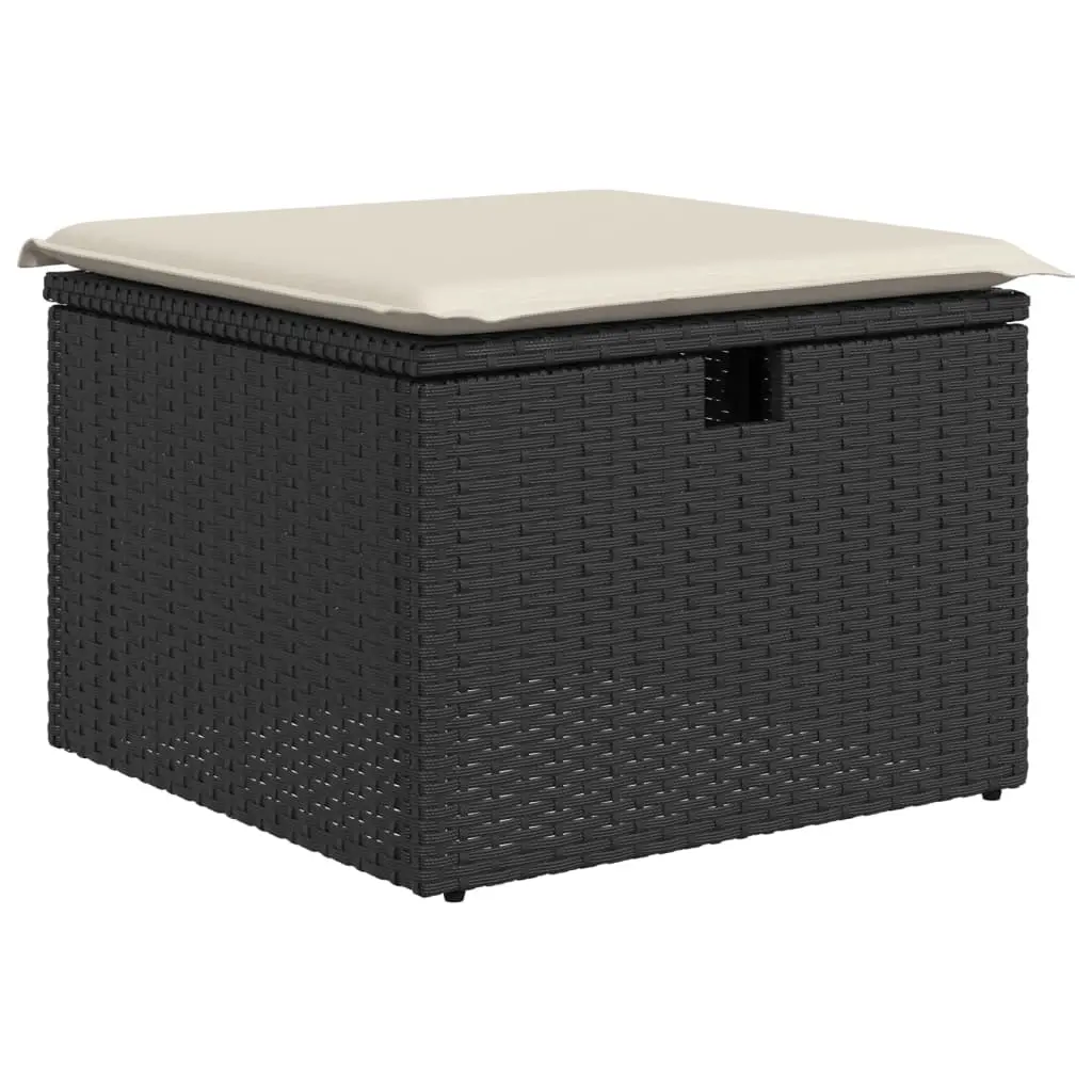 Garden Stool with Cushion Black 55x55x37 cm Poly Rattan 366002 - Furniture