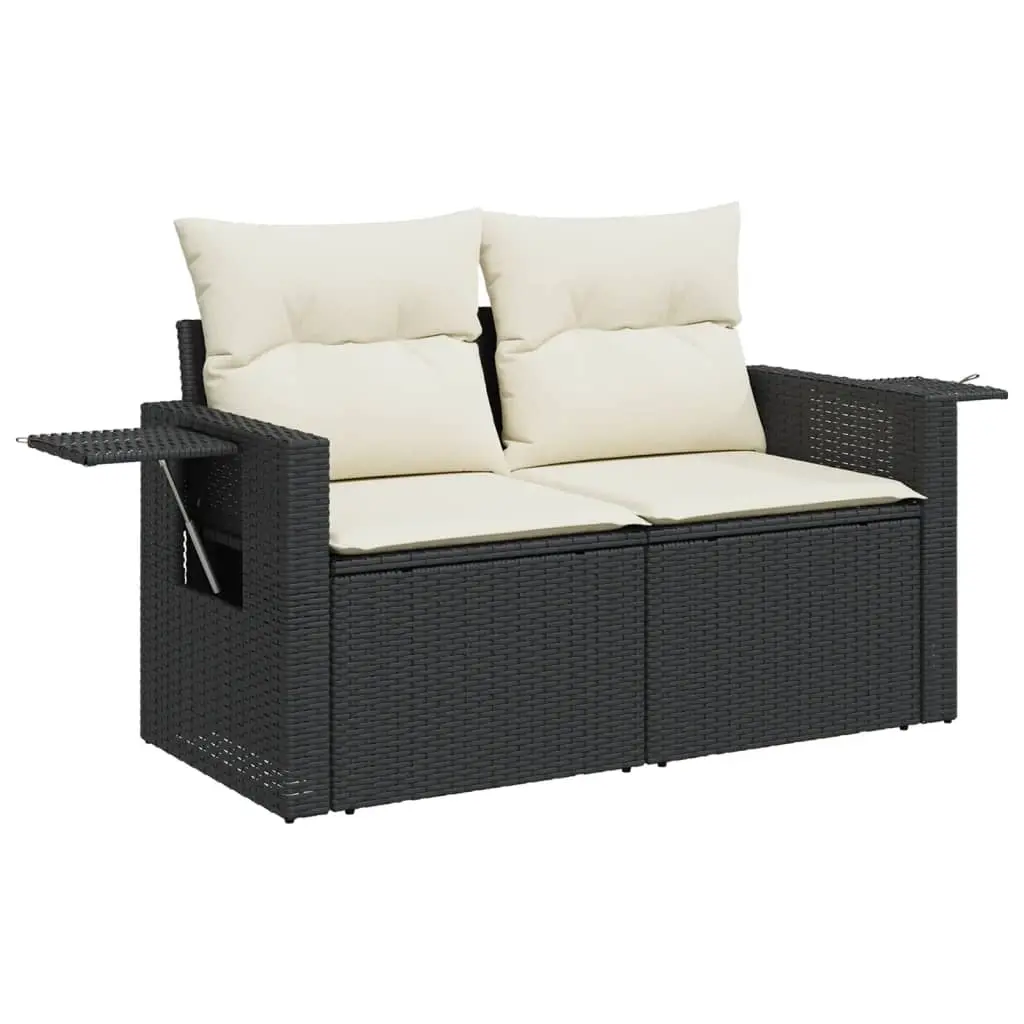 Garden Sofa with Cushions 2-Seater Black Poly Rattan 366005