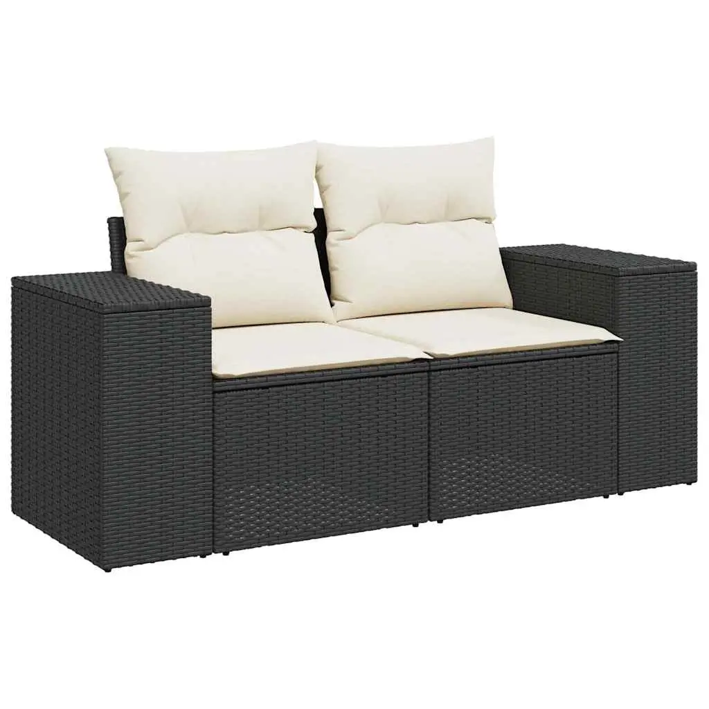Garden Sofa with Cushions 2-Seater Black Poly Rattan 366007