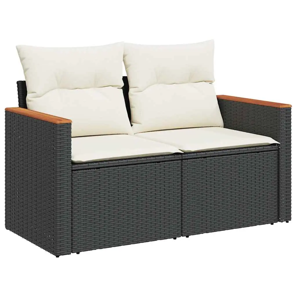 Garden Sofa with Cushions 2-Seater Black Poly Rattan 366008