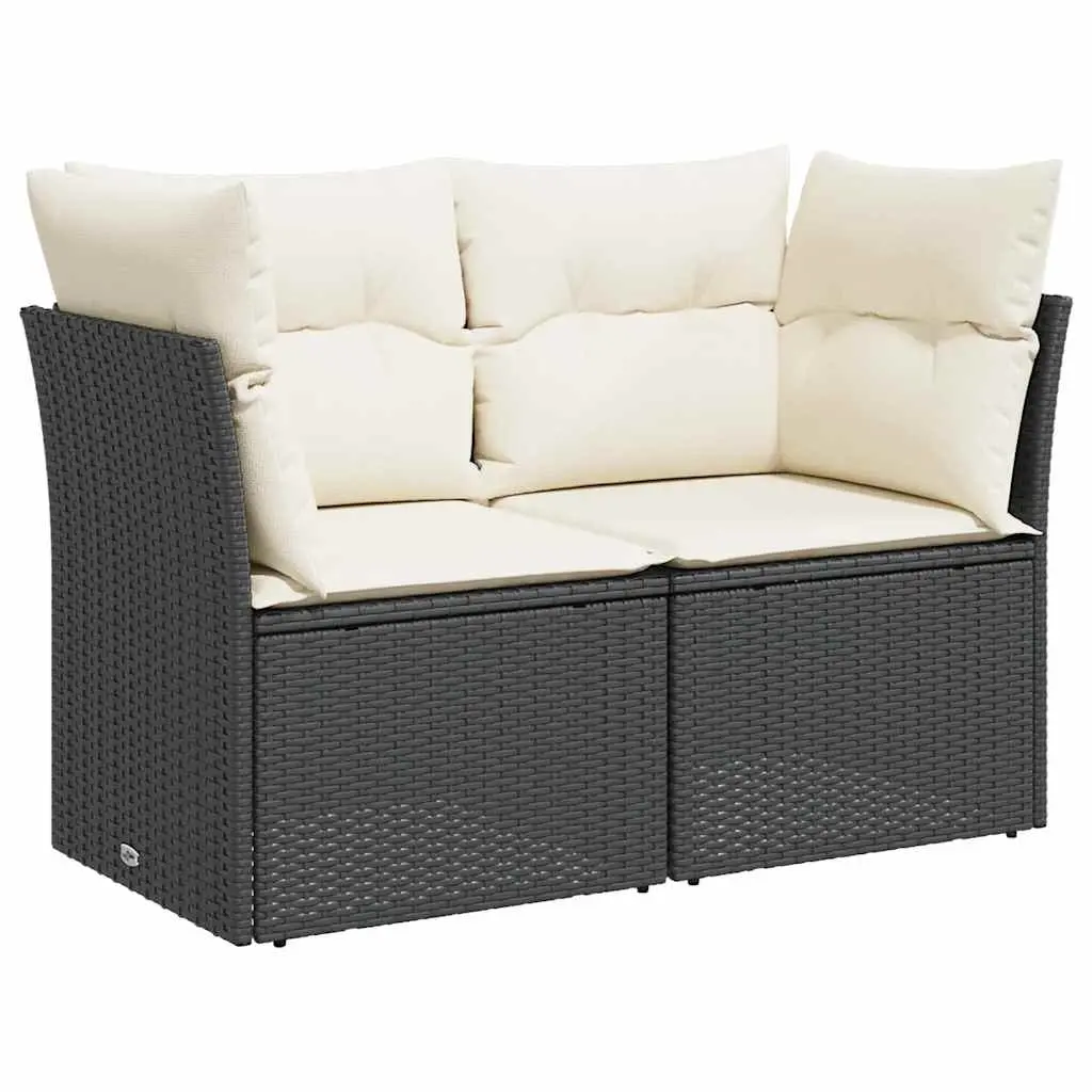 Garden Sofa with Cushions 2-Seater Black Poly Rattan 366013