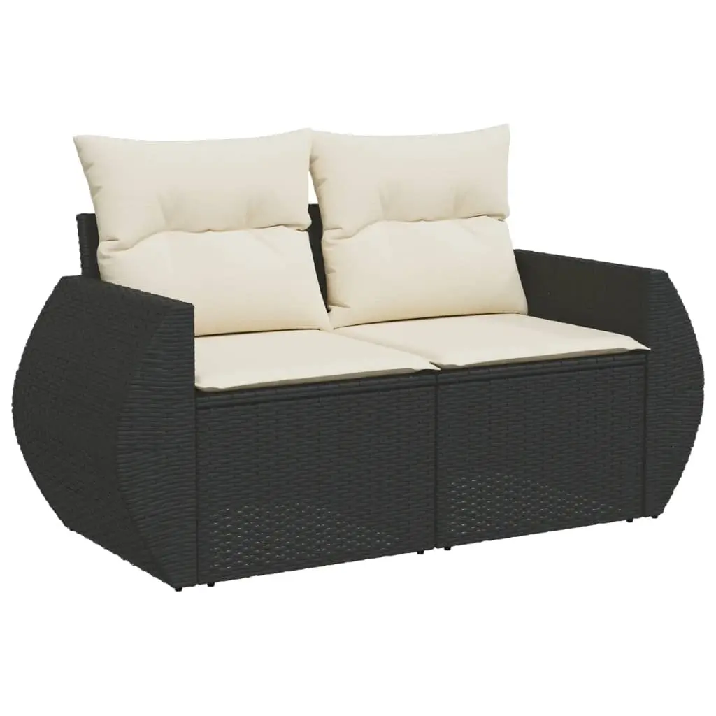 Garden Sofa with Cushions 2-Seater Black Poly Rattan 366018