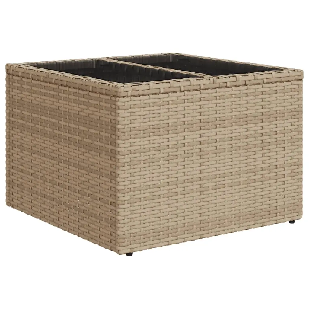 Garden Table with Glass Top Beige 55x55x37 cm Poly Rattan 366058 - Furniture