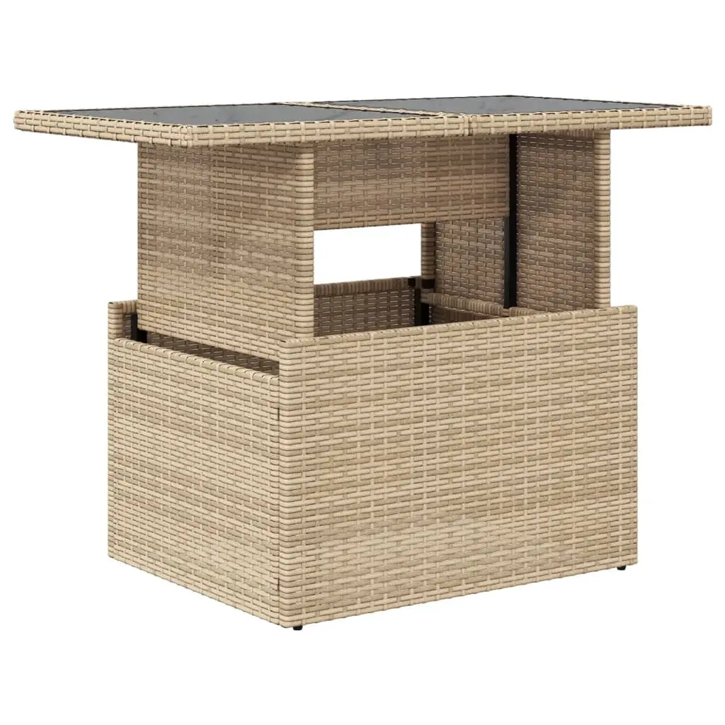 Garden Table with Glass Top Beige 100x55x73 cm Poly Rattan 366059 - Furniture