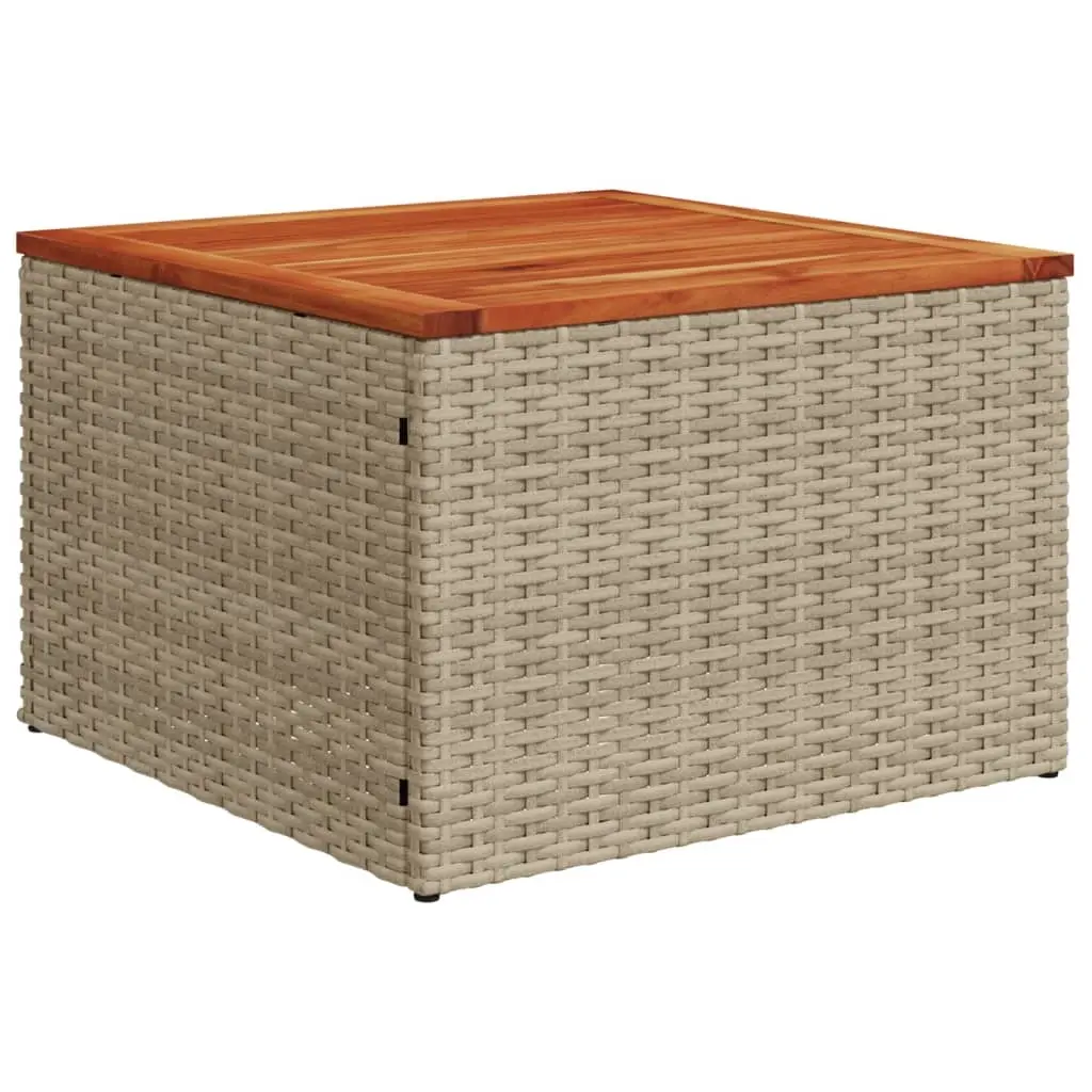 Garden Table Beige 55x55x37 cm Poly Rattan and Acacia Wood 366064 - Furniture
