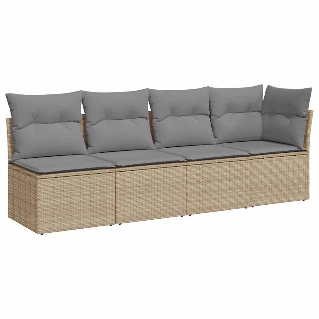 Garden Sofa with Cushions 4-Seater Beige Poly Rattan 366088