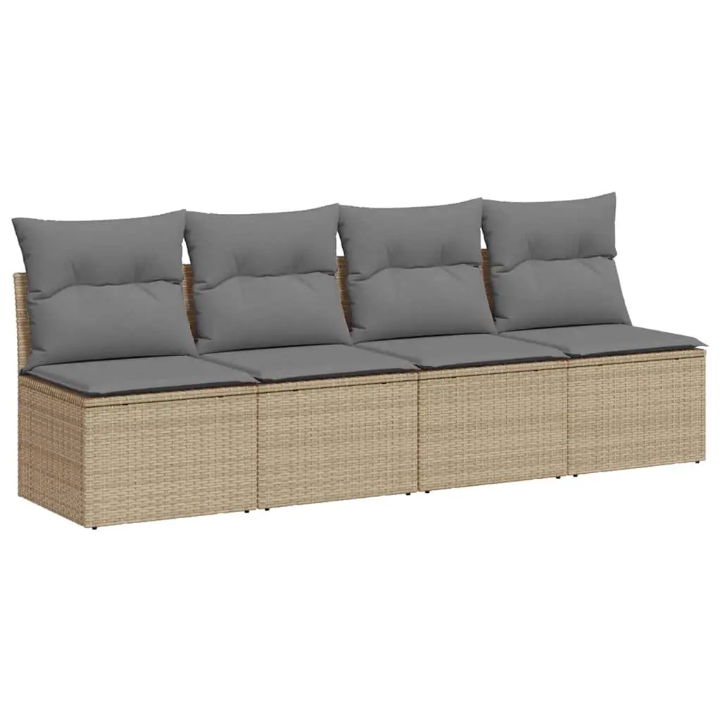 Garden Sofa with Cushions 4-Seater Beige Poly Rattan 366089