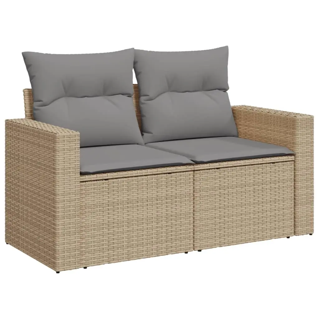 Garden Sofa with Cushions 2-Seater Beige Poly Rattan 366093