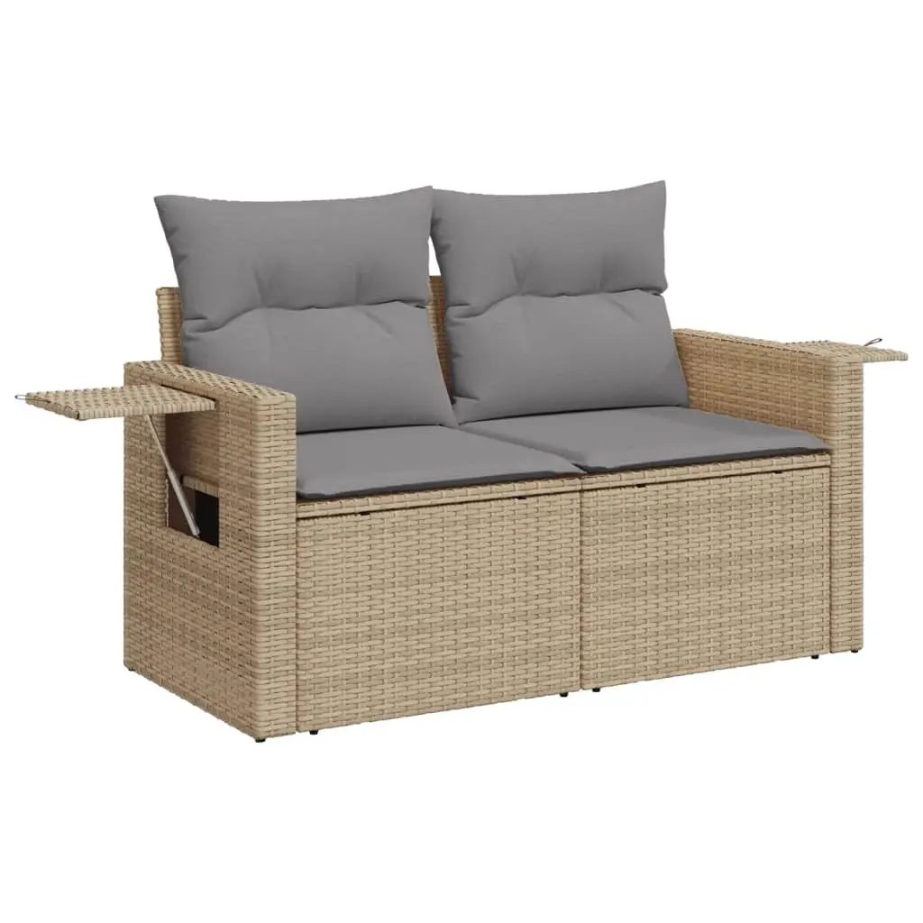 Garden Sofa with Cushions 2-Seater Beige Poly Rattan 366094
