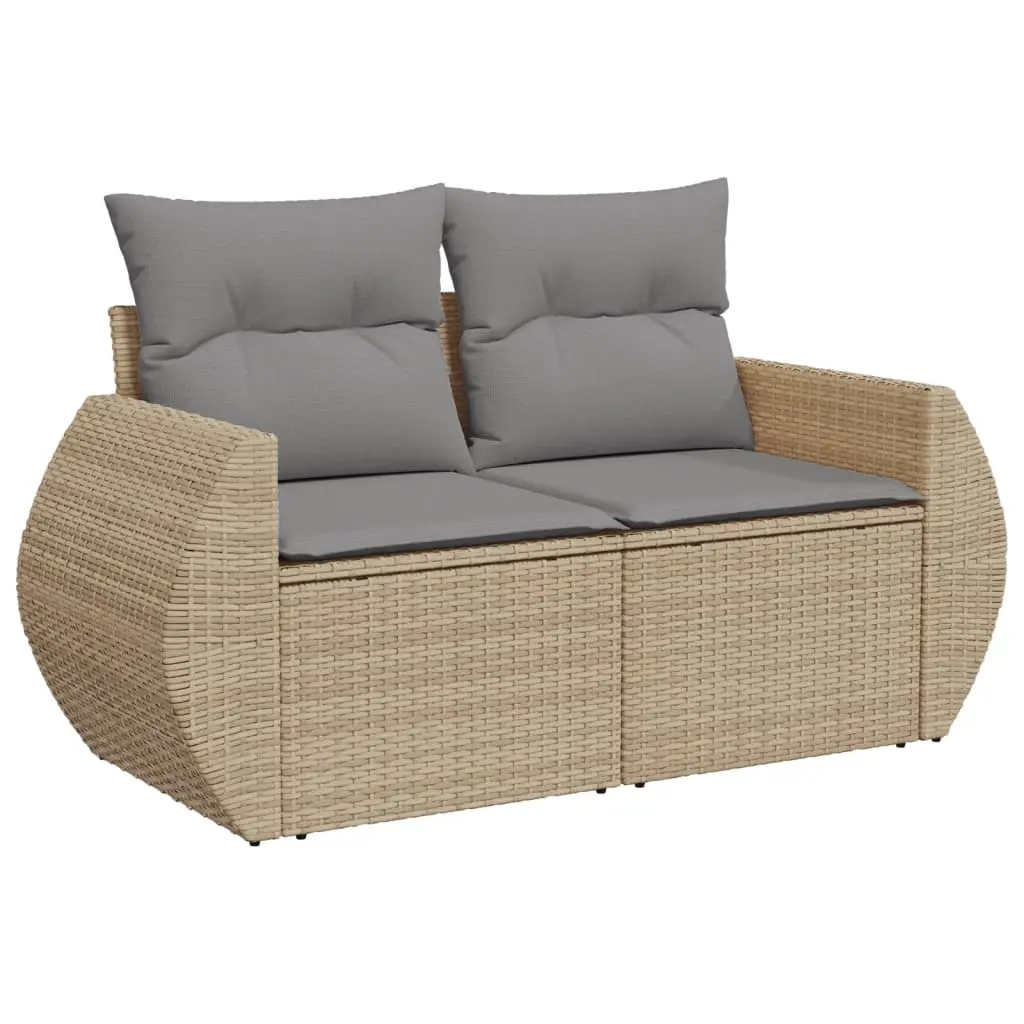 Garden Sofa with Cushions 2-Seater Beige Poly Rattan 366095