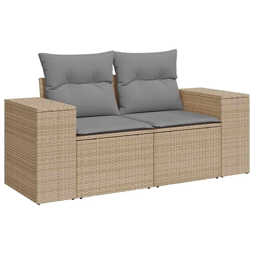 Garden Sofa with Cushions 2-Seater Beige Poly Rattan 366096