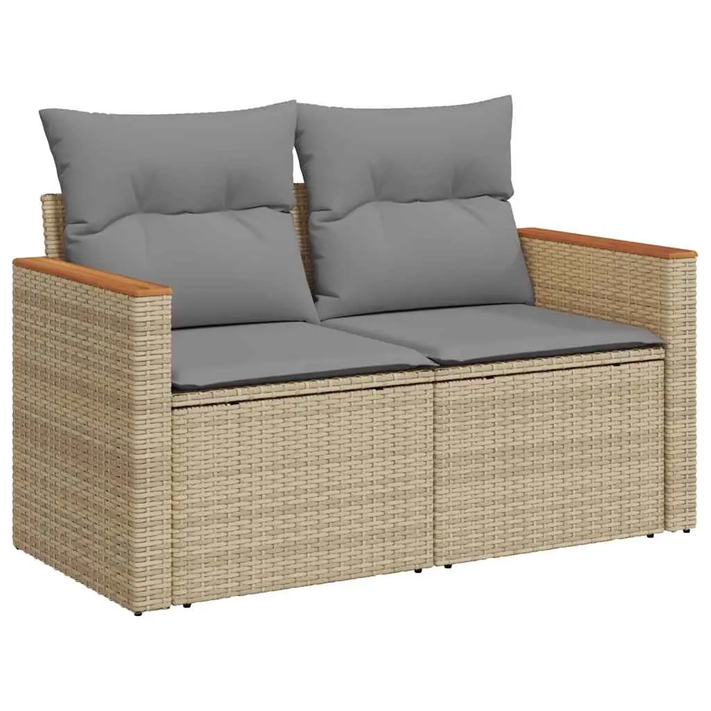 Garden Sofa with Cushions 2-Seater Beige Poly Rattan 366097