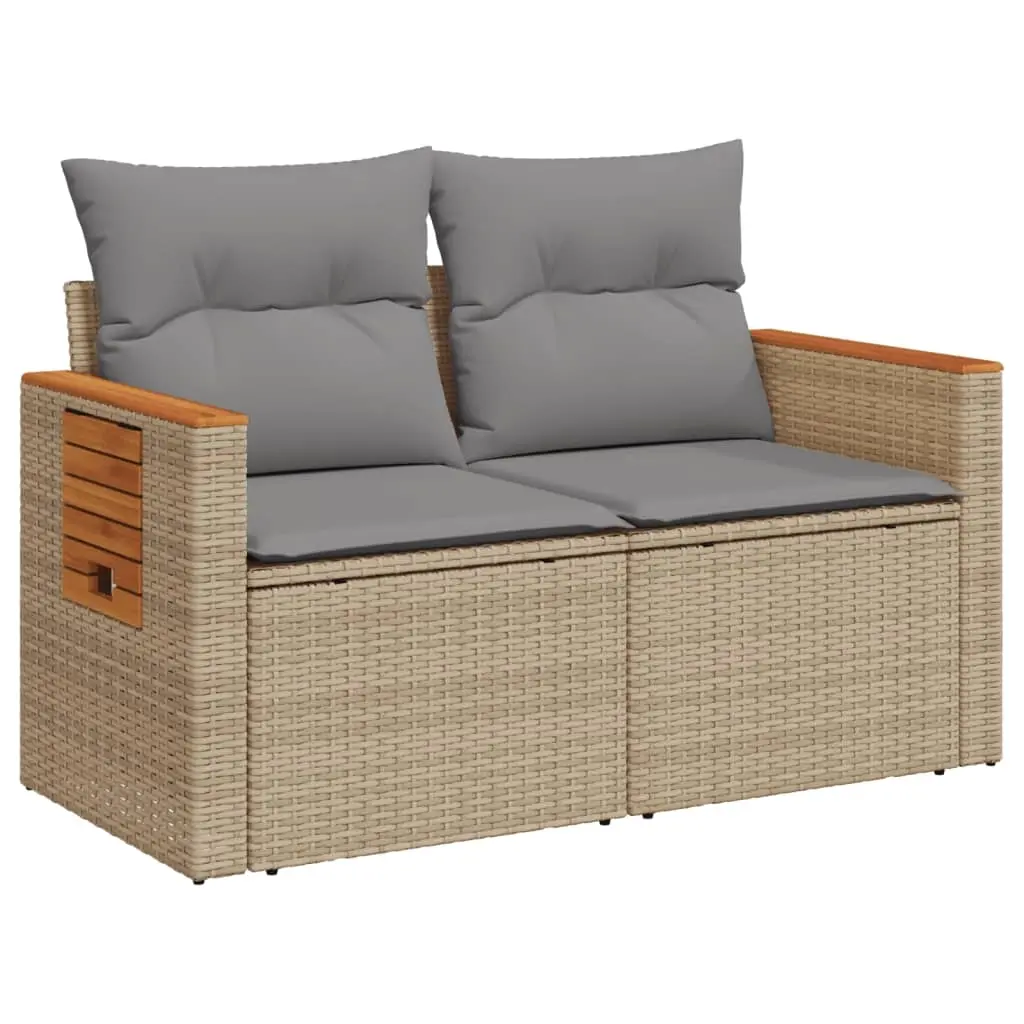 Garden Sofa with Cushions 2-Seater Beige Poly Rattan 366098