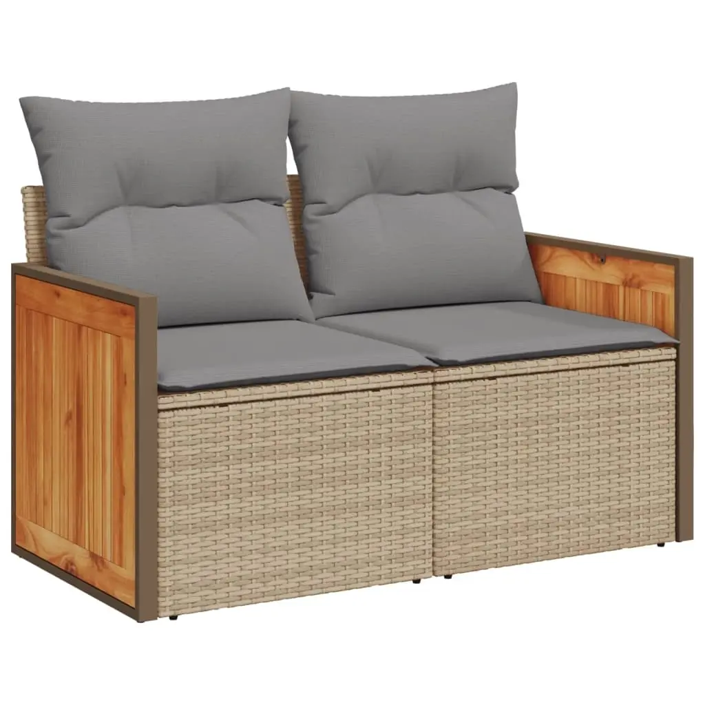Garden Sofa with Cushions 2-Seater Beige Poly Rattan 366099