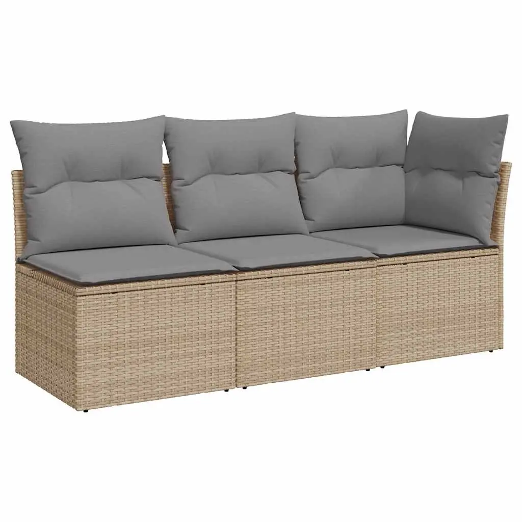 Garden Sofa with Cushions 3-Seater Beige Poly Rattan 366103