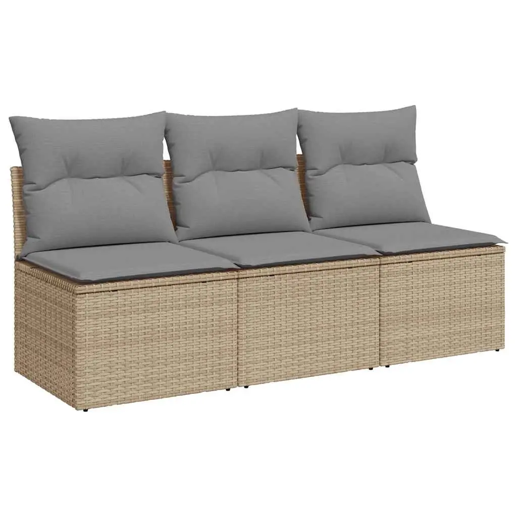 Garden Sofa with Cushions 3-Seater Beige Poly Rattan 366104
