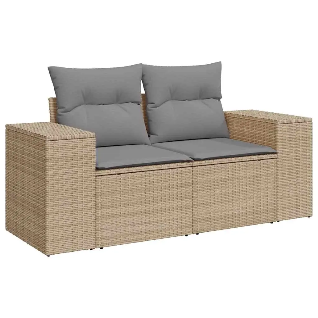 Garden Sofa with Cushions 2-Seater Beige Poly Rattan 366108