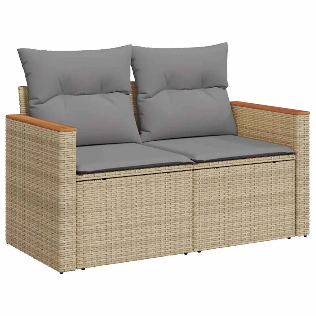 Garden Sofa with Cushions 2-Seater Beige Poly Rattan 366109
