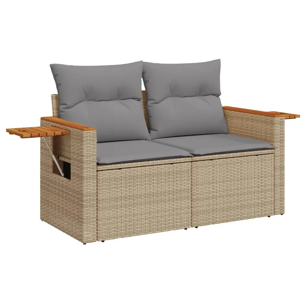 Garden Sofa with Cushions 2-Seater Beige Poly Rattan 366110
