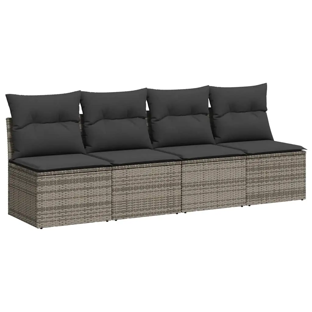 Garden Sofa with Cushions 4-Seater Grey Poly Rattan 366116