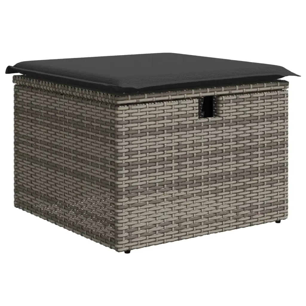 Garden Stool with Cushion Grey 55x55x37 cm Poly Rattan 366118 - Furniture