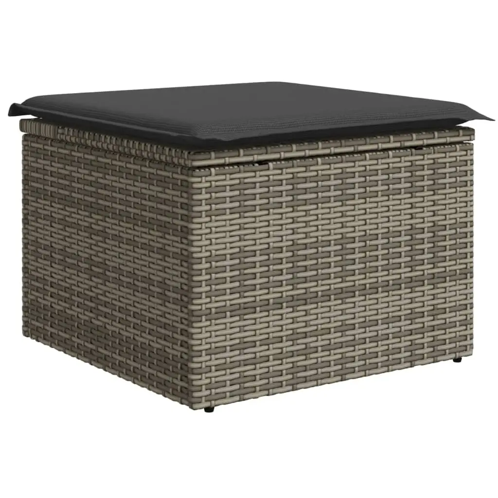 Garden Stool with Cushion Grey 55x55x37 cm Poly Rattan 366119 - Furniture