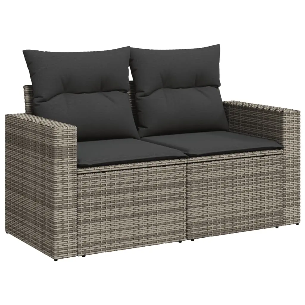 Garden Sofa with Cushions 2-Seater Grey Poly Rattan 366122