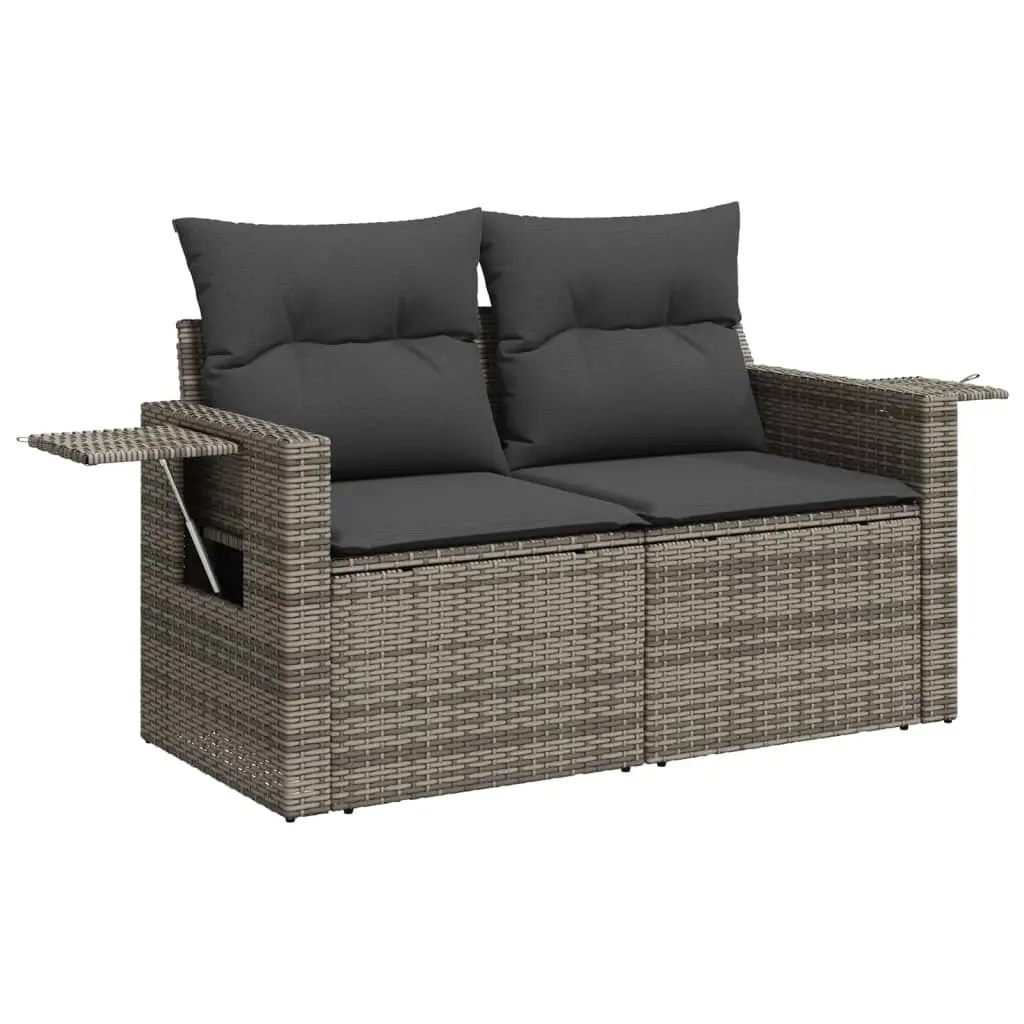 Garden Sofa with Cushions 2-Seater Grey Poly Rattan 366123