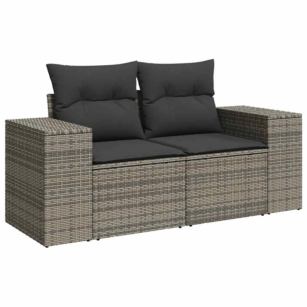 Garden Sofa with Cushions 2-Seater Grey Poly Rattan 366125