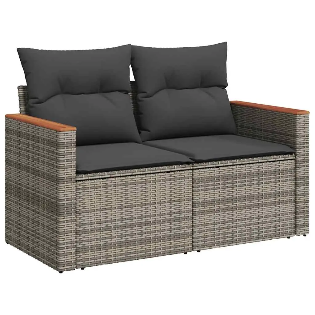 Garden Sofa with Cushions 2-Seater Grey Poly Rattan 366128
