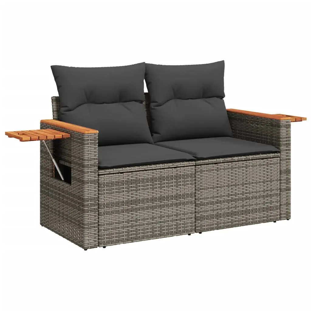 Garden Sofa with Cushions 2-Seater Grey Poly Rattan 366129