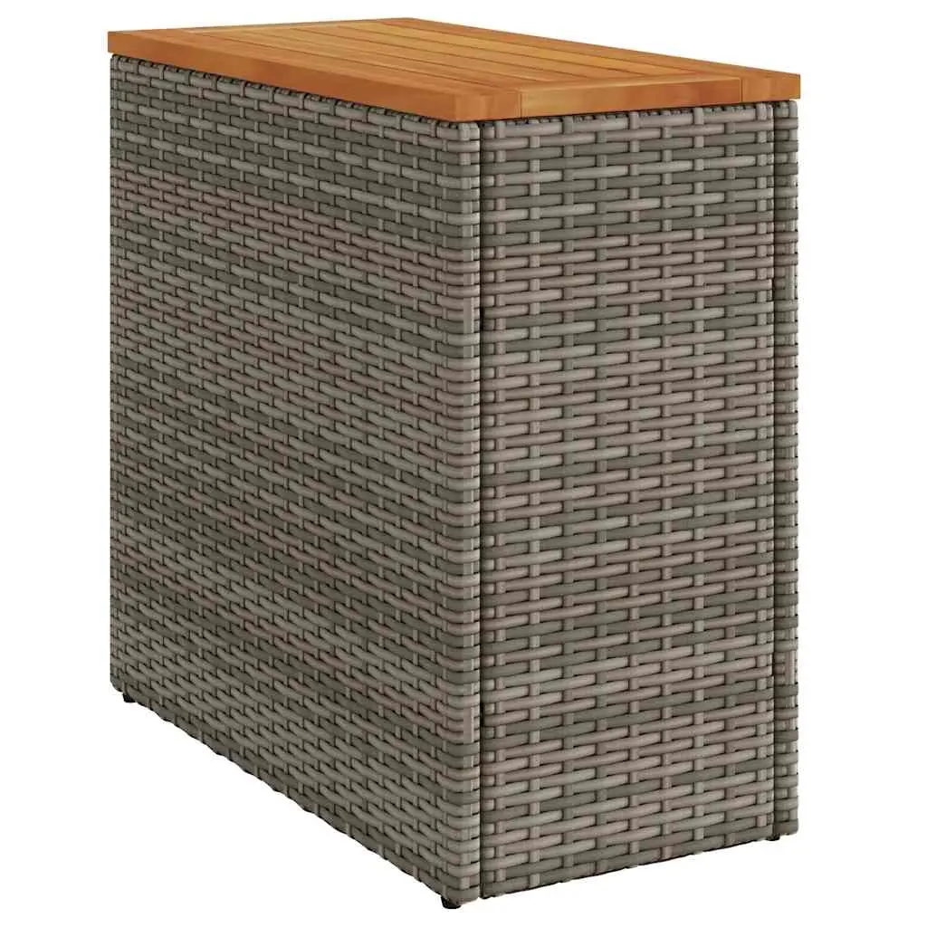 Garden Side Table with Wooden Top Grey 58x27.5x55 cm Poly Rattan 366134 - Furniture