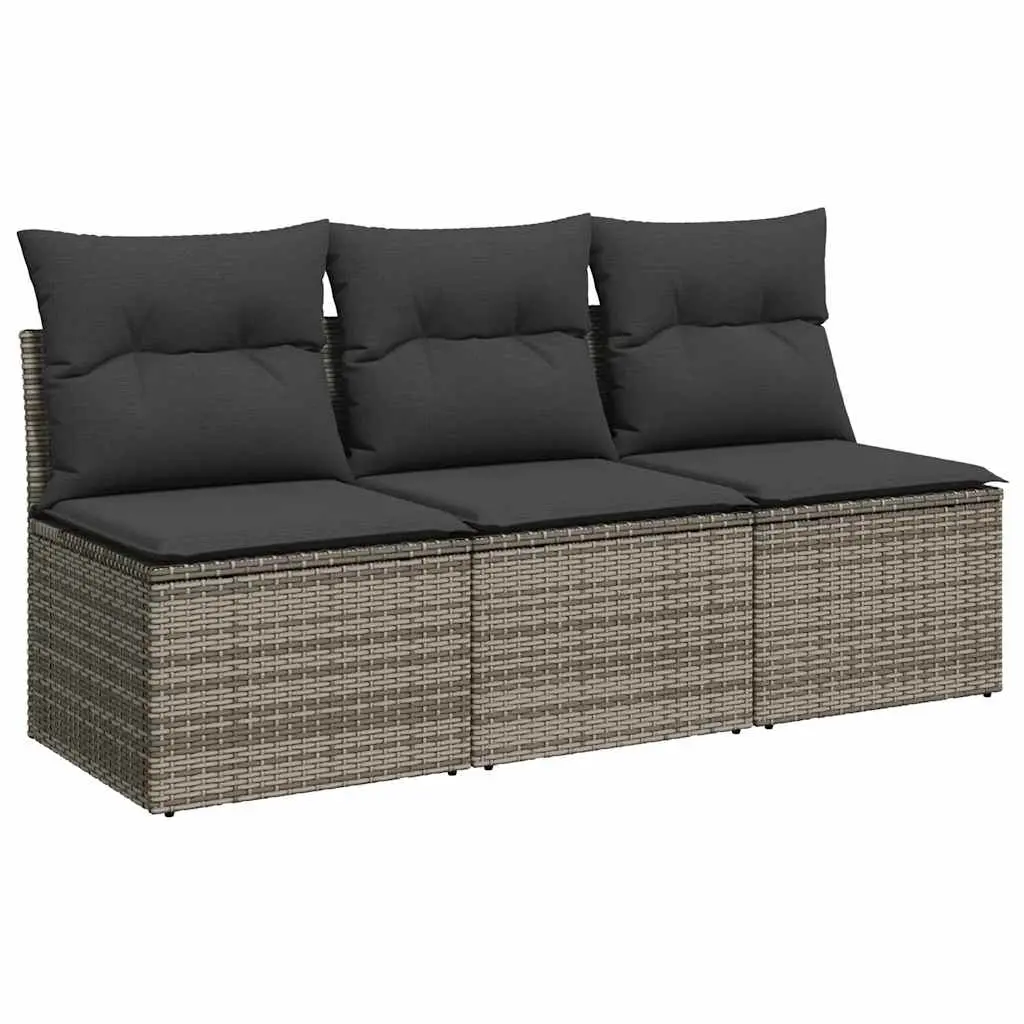 Garden Sofa with Cushions 3-Seater Grey Poly Rattan 366139