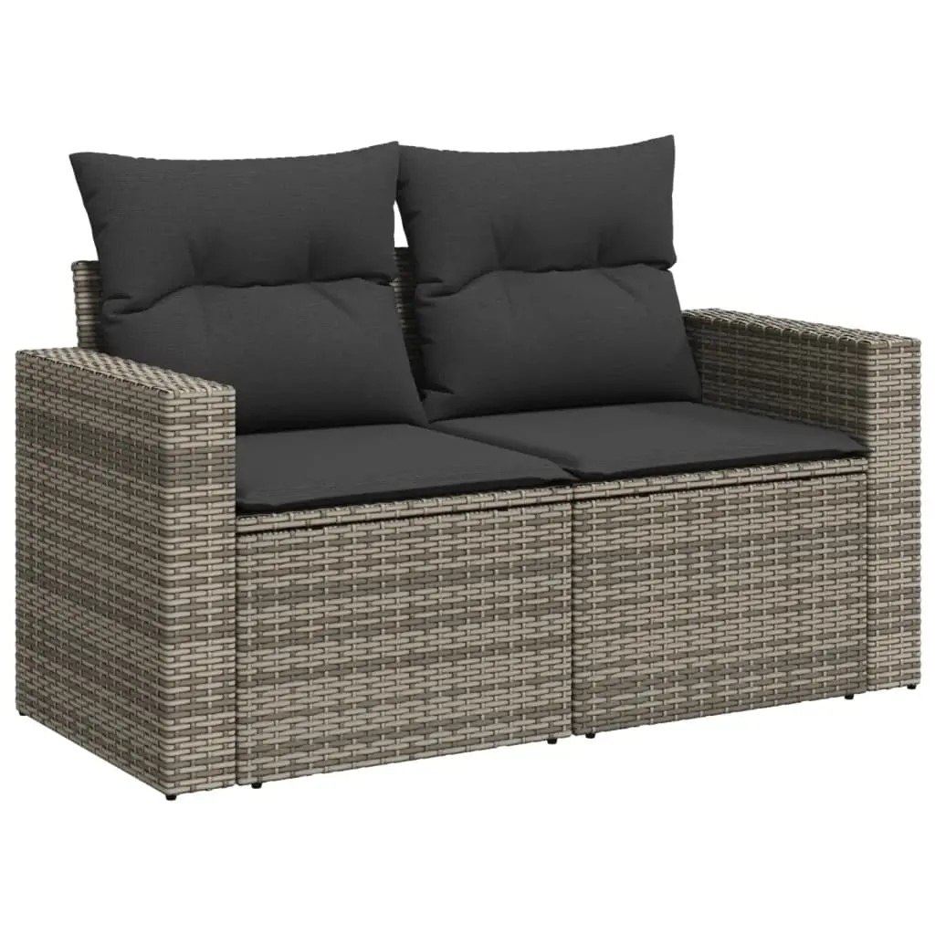 Garden Sofa with Cushions 2-Seater Grey Poly Rattan 366140