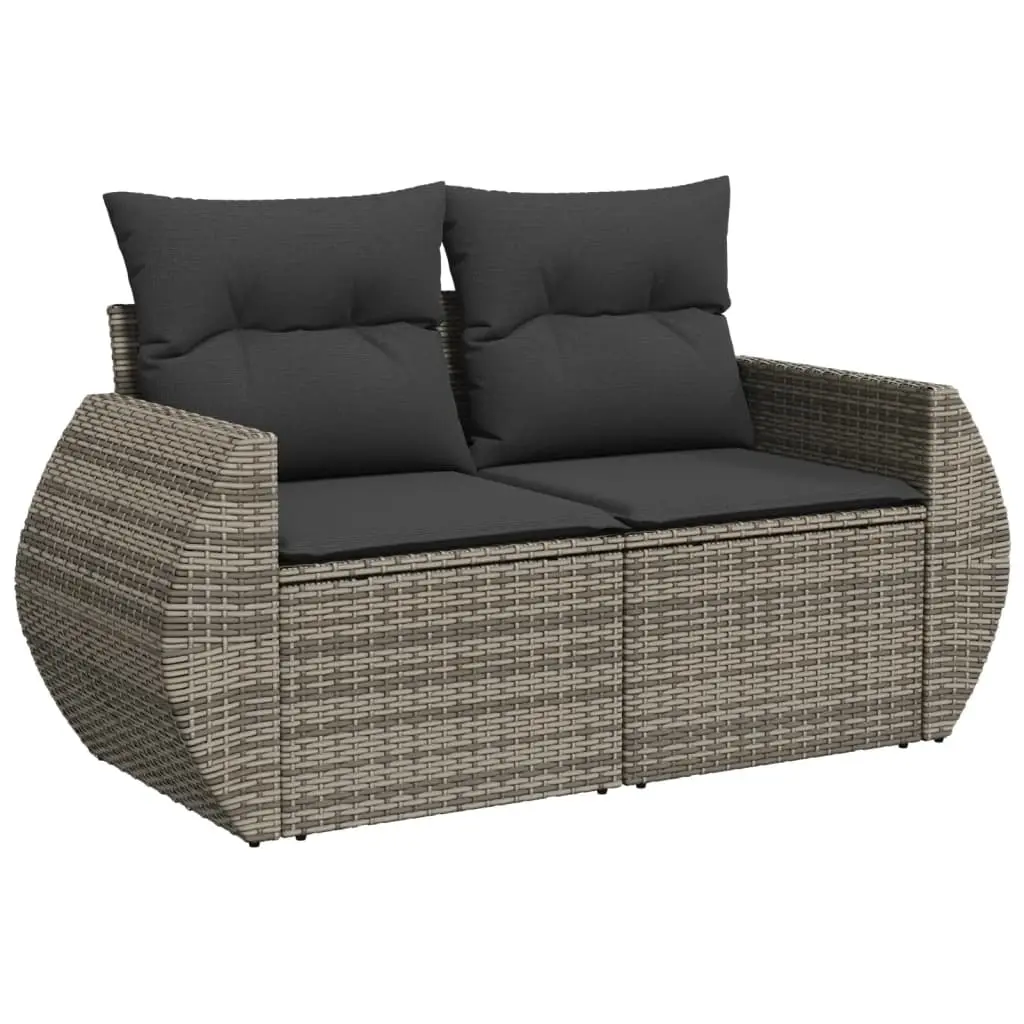 Garden Sofa with Cushions 2-Seater Grey Poly Rattan 366142