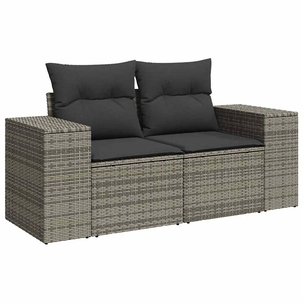 Garden Sofa with Cushions 2-Seater Grey Poly Rattan 366143