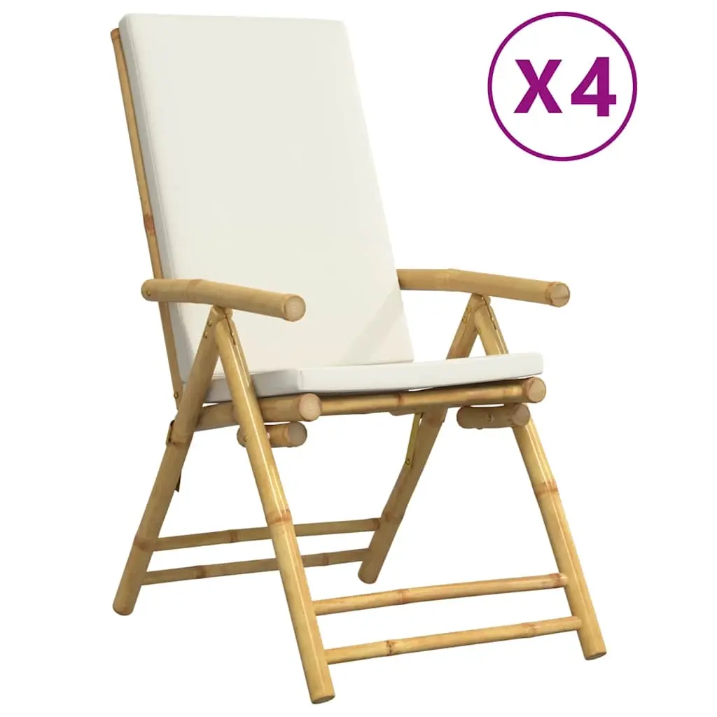 4 Piece Folding Garden Reclining Chairs with Cream White Cushions Bamboo 3208927 - Furniture