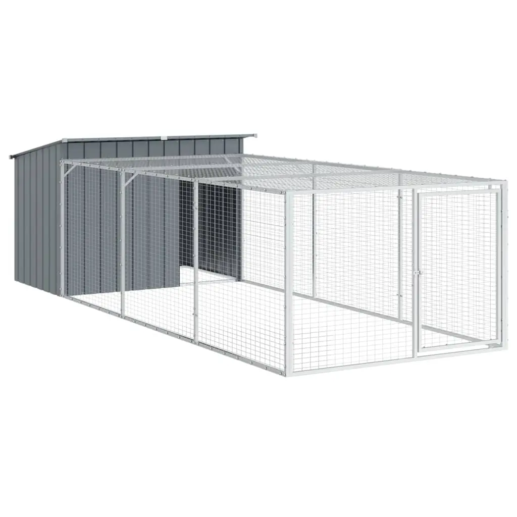 Dog House with Run Anthracite 153x396x110 cm Galvanised Steel 3214223 - Pets