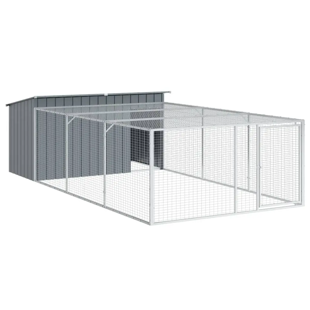 Dog House with Run Anthracite 197x396x110 cm Galvanised Steel 3214225 - Pets