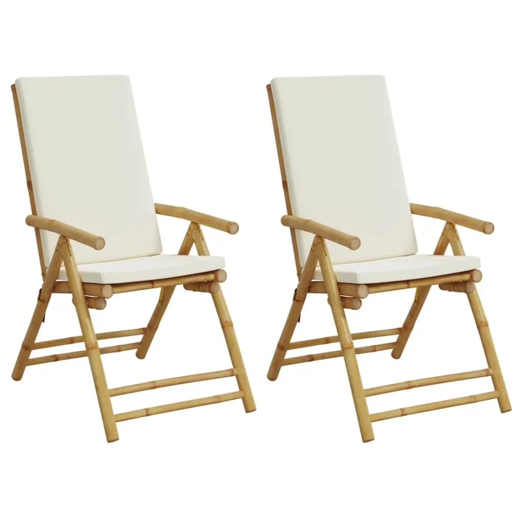 Folding Garden Reclining Chairs 2 pcs with Cushions Bamboo 365875 - Furniture