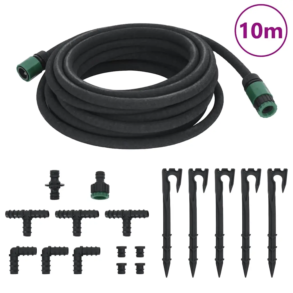 Garden Soaker Hose Black 0.6" 10 m Rubber 155868 - Home & Garden