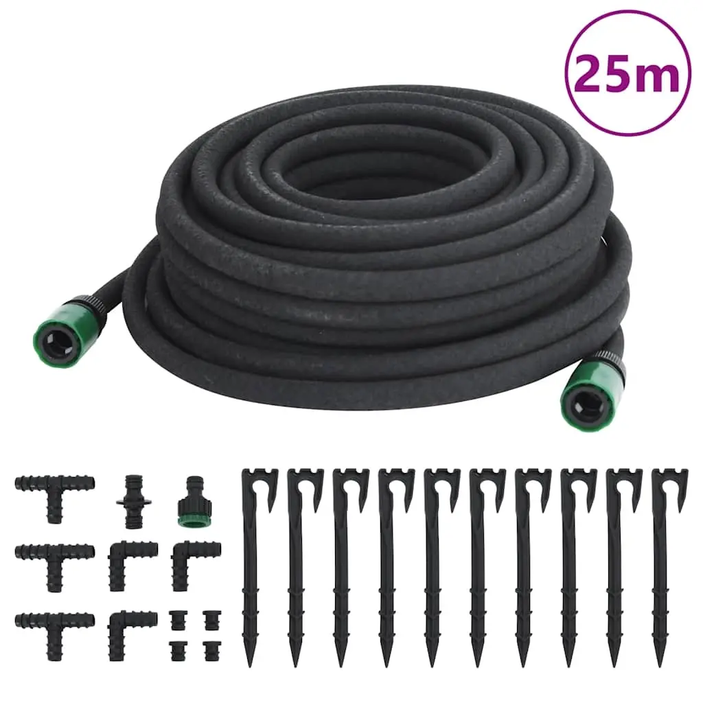 Garden Soaker Hose Black 0.6" 25 m Rubber 155870 - Home & Garden