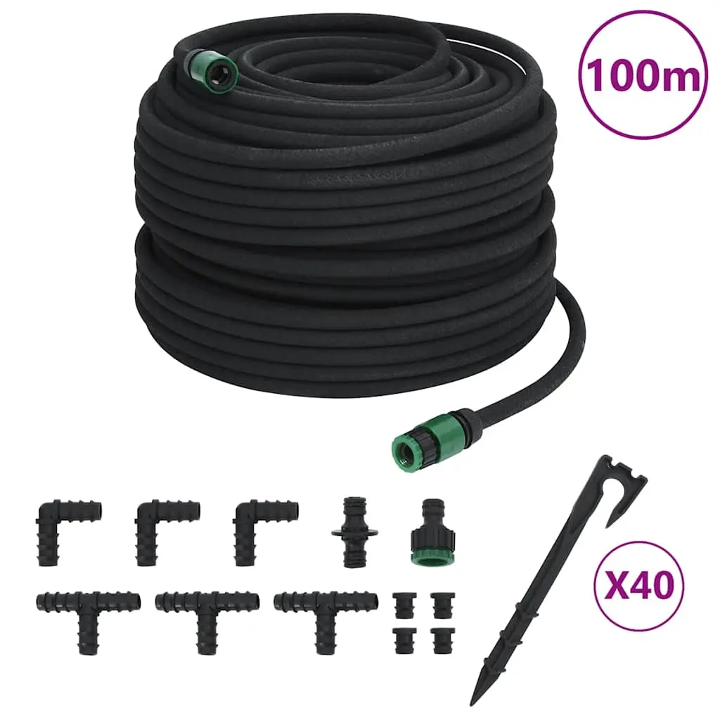 Garden Soaker Hose Black 0.6" 100 m Rubber 155874 - Home & Garden