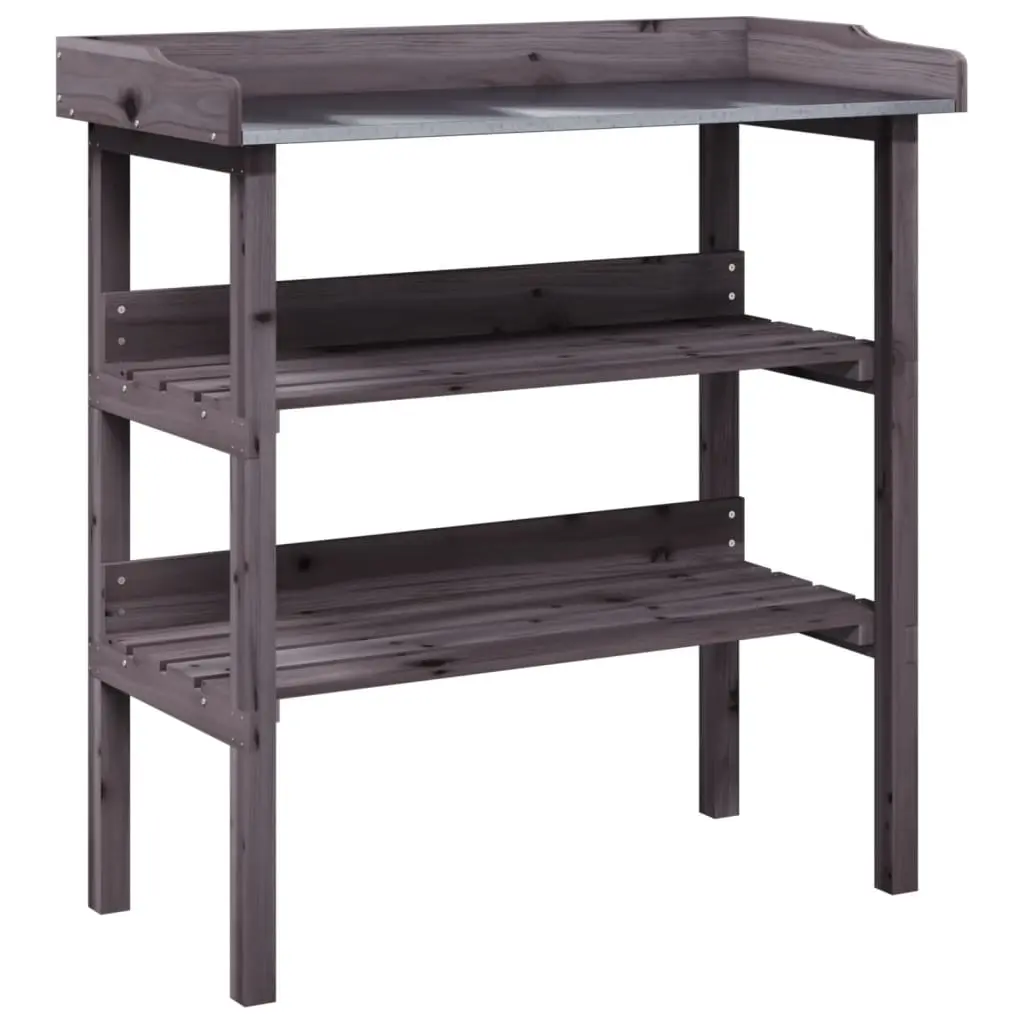 Plant Table with Shelves Grey 78x38x82.5 cm Solid Wood Fir 156354 - Home & Garden