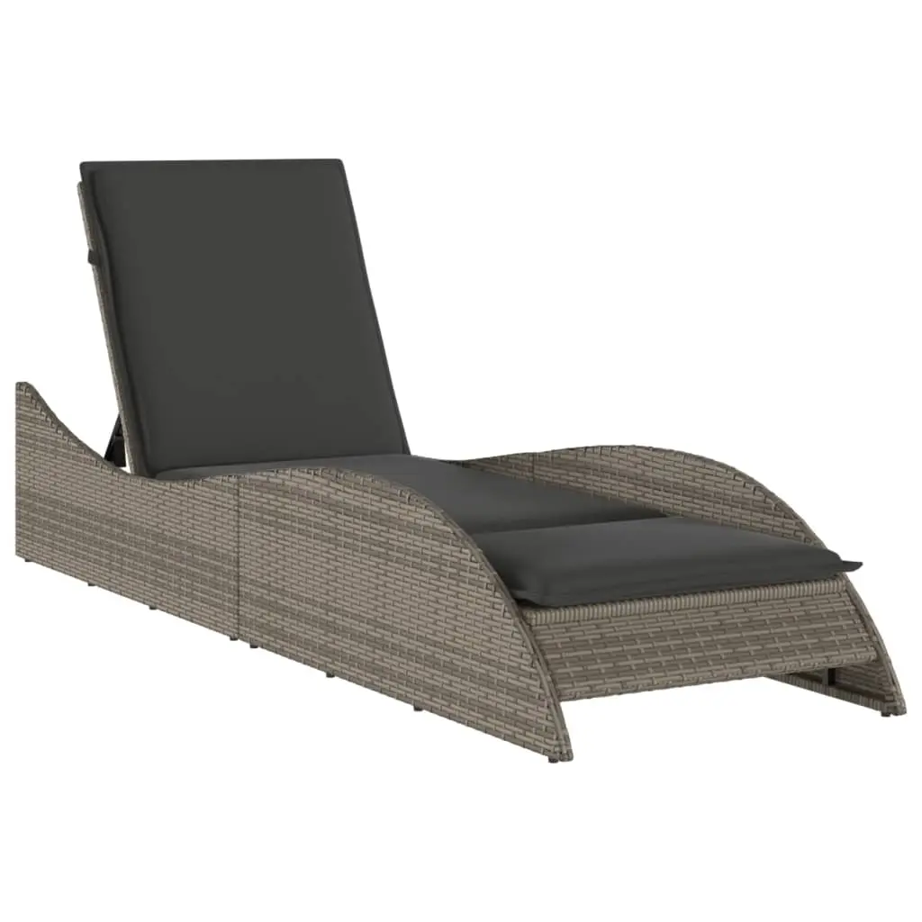 Sun Lounger with Cushion Grey 60x205x73 cm Poly Rattan 368280 - Furniture