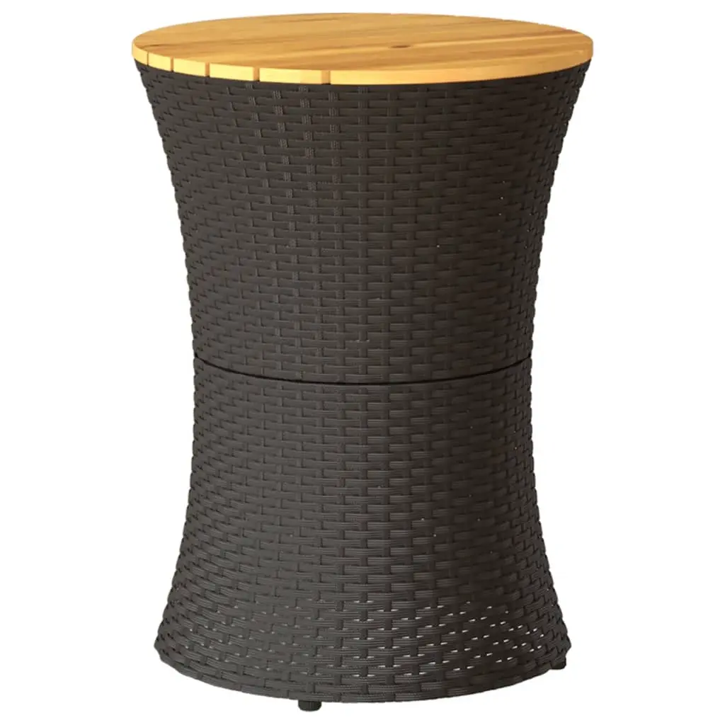 Garden Side Table Drum Shape Black Poly Rattan and Solid Wood 368296 - Furniture